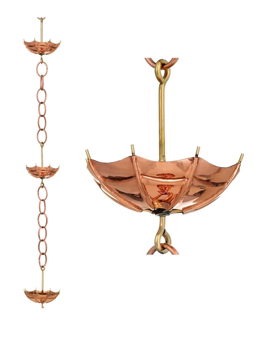 Umbrella Pure Copper Rain Chain, 8.5' - Image 3