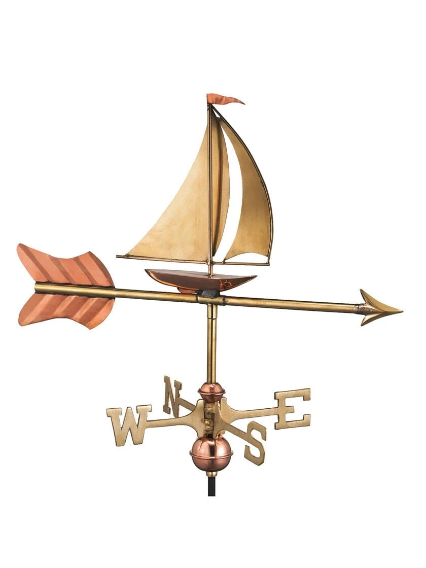 Sailboat Cottage Copper Weathervane With Roof Mount - Image 4