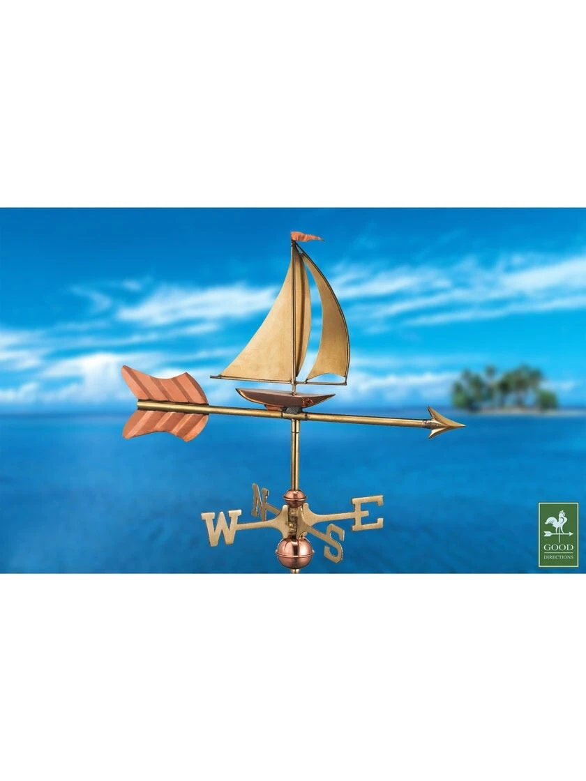 Sailboat Cottage Copper Weathervane With Roof Mount
