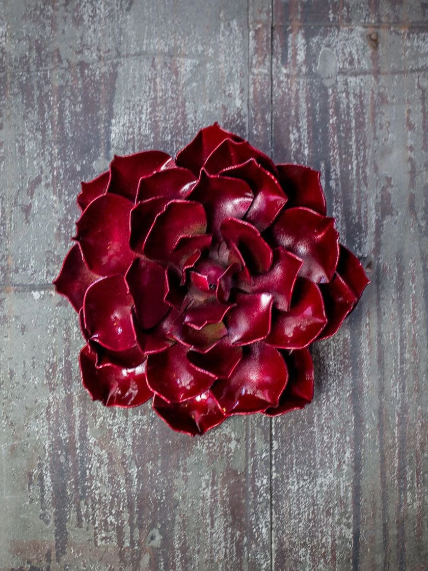 Desert Steel Ruby Rose Succulent Sculpture, Small