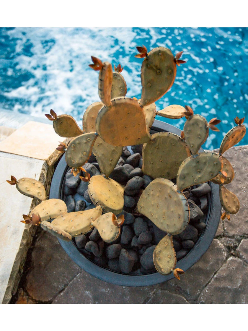 Desert Steel Prickly Pear Cactus Sculpture, Redondo - Image 2